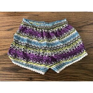 GEORGE Juniors L 10-12 Geometric Print‎ Boho Shorts  Lace Trim | Summer Festival